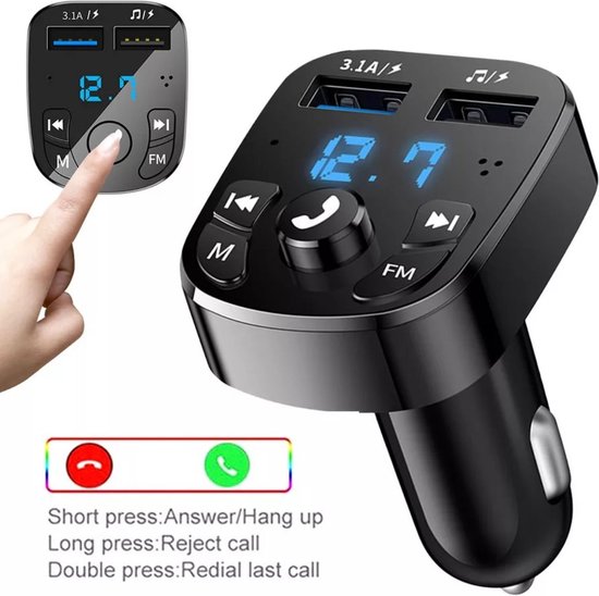 Transmetteur FM Bluetooth 5.0 pour Voiture Adaptateur Bluetooth Voiture Émetteur FM Voiture Chargeur Appels Mains Libres Bluetooth Lecteur MP3 Adaptateur Radio Support Carte TF/Clé USB 