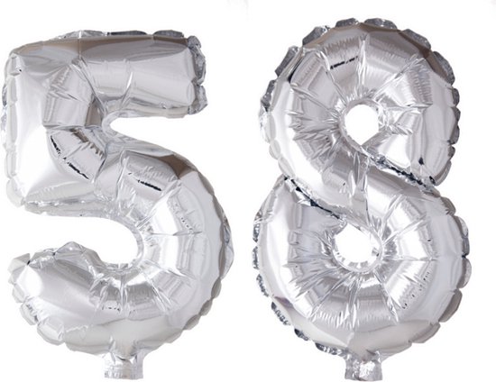 Folieballon 58 jaar Zilver 66cm