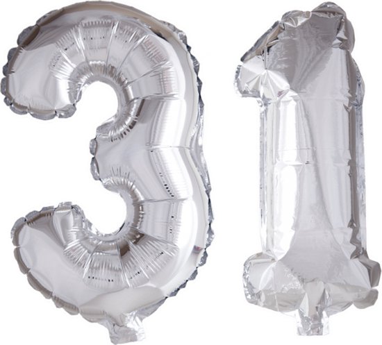Folieballon 31 jaar Zilver 66cm