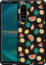 Sony Xperia 5 III Hoesje Zwart Tropical Fruit Designed by Cazy