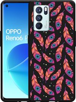 Oppo Reno6 Pro 5G Hoesje Zwart Feather Art - Designed by Cazy