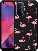 Oppo A74 5G Hoesje Zwart Flamingo - Designed by Cazy