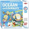 Speldoos "Oceaan ontdekkers" met duikende kinderen, zeeschildpad, vis, schelp en zeewier. Tekst: TACTIC STORY GAME 4+ Stimuleert het vinden van overeenkomsten en de ontwikkeling van het geheugen.