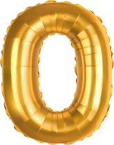 Folie ballon goud | Cijfer nul | H 70 cm x B 33 cm | geschikt voor lucht en helium