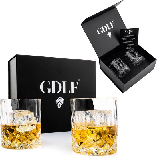 Kristal Vintage Whiskey Glazen Set in Luxe Geschenkdoos by GDLF® | Whiskey Set | Hoogwaardig Lood-Vrij Kristalglas | Whisky Glazen 310 ml | Peaky Blinders | Kado Man | Cadeau Voor Man