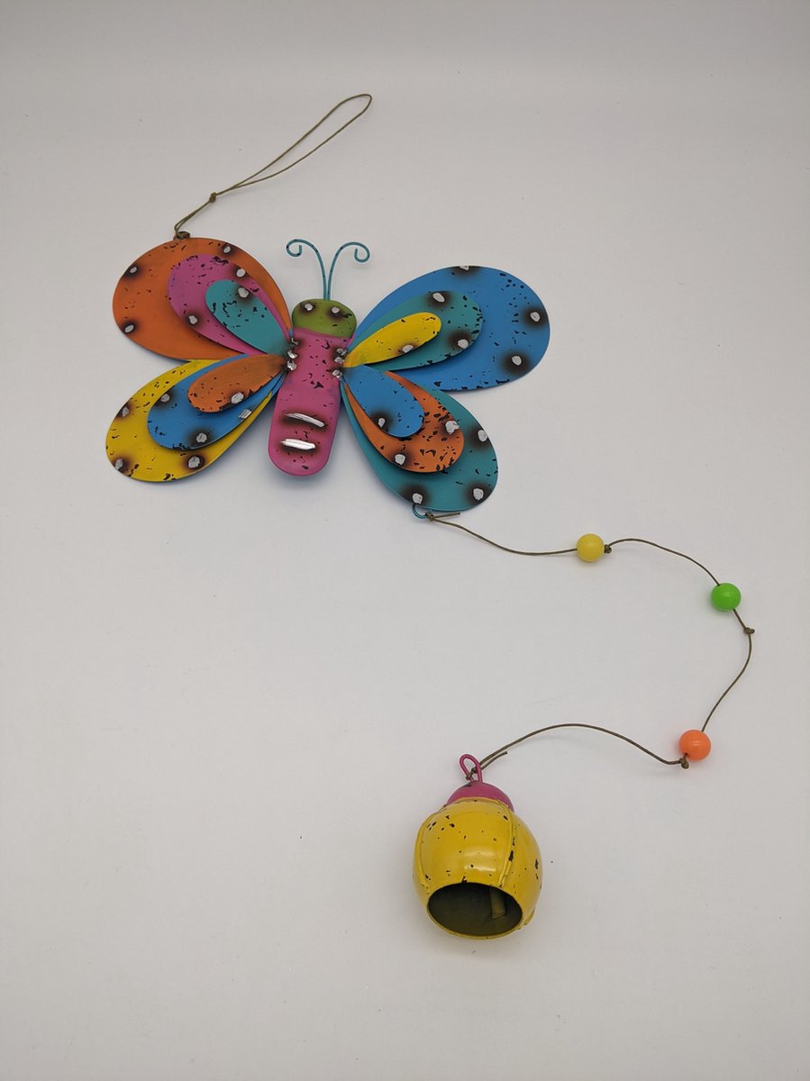 Firenze Bloemenatelier - Zomerkleurige metaal vlinderhanger H57 - windgong - decoratie - prachtig