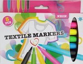 Textielmarkers Neon - Roze / Multicolor - Kunststof - 5 Stuks - Knutselen - DIY - Creatief - Cadeau - Textielstift - Textiel - Stiften - Markers
