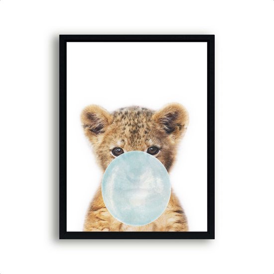 Poster Jungle tijger blauwe kauwgom - Jungle dieren