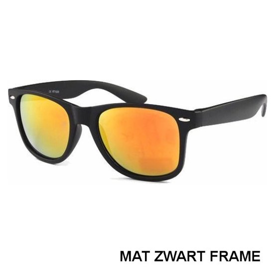Koopjegadget - Wayfarer Zonnebril Mat Zwart Goud Rood Spiegel