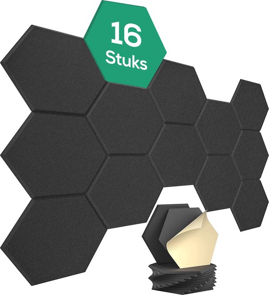 Afbeelding van Avint Goods - Geluidsisolatie Zelfklevend door Akoestische Panelen – 16 Stuks – Zwarte Geluidsdemper - 30x26x15cm