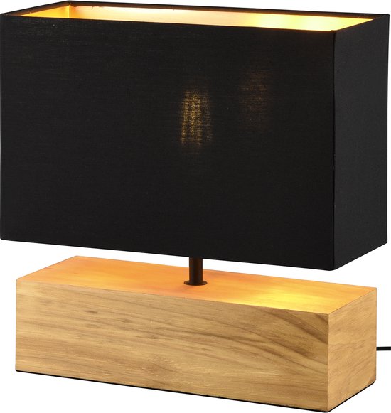LED Tafellamp - Tafelverlichting - Torna Wooden - E27 Fitting - Rechthoek - Mat Zwart/Goud - Hout