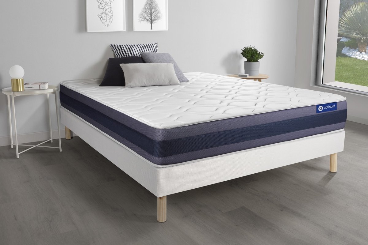 Complete boxspring met matras tweepersoons- Actisom Actilatex morpho wit - Latex en traagschuim - 120 x 210 cm