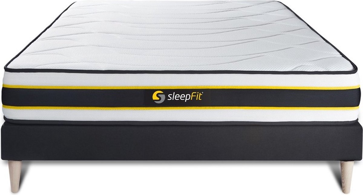 Complete boxspring met matras tweepersoons- Sleepfit FLEXY zwart - Pocketveren en traagschuim - 160 x 210 cm
