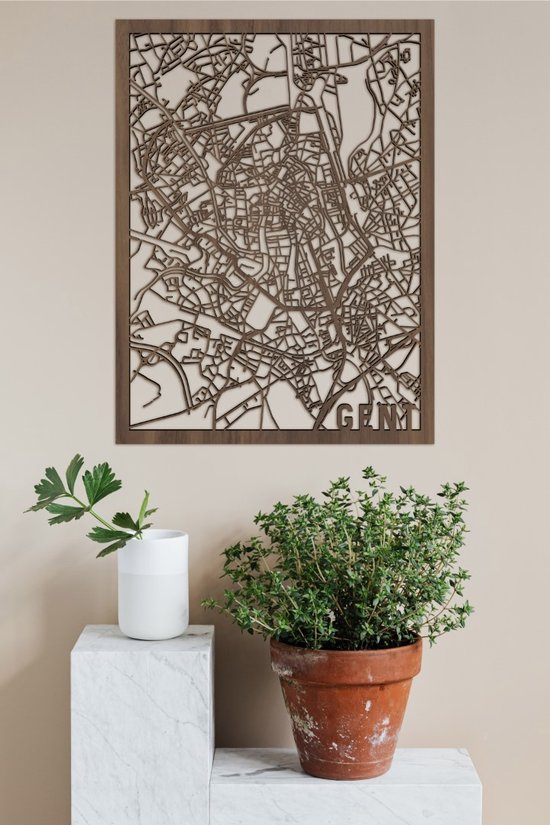 Houten Stadskaart Gent Notenhout 50x70cm Wanddecoratie Voor Aan De Muur City Shapes