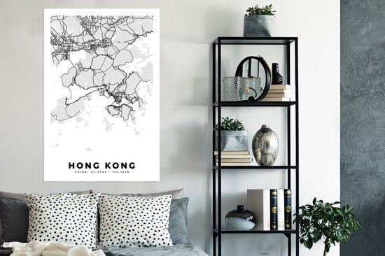 Affiche Hong Kong - City Map - Zwart Wit - Plan d'étage - Carte - 80x120 cm