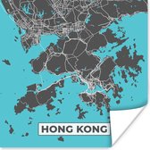 Poster Hong Kong - Blauw - Carte - Plan - Plan de la ville - 75x75 cm