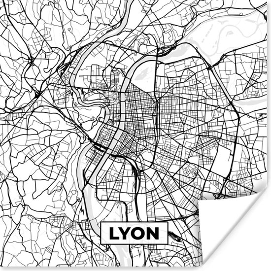 Poster Lyon - Stadskaart - Frankrijk - Kaart - Plattegrond - Zwart wit - 75x75 cm