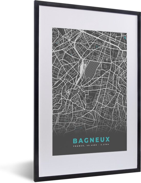 Fotolijst incl. Poster - Frankrijk - Plattegrond - Stadskaart - Kaart - Bagneux - 40x60 cm - Posterlijst