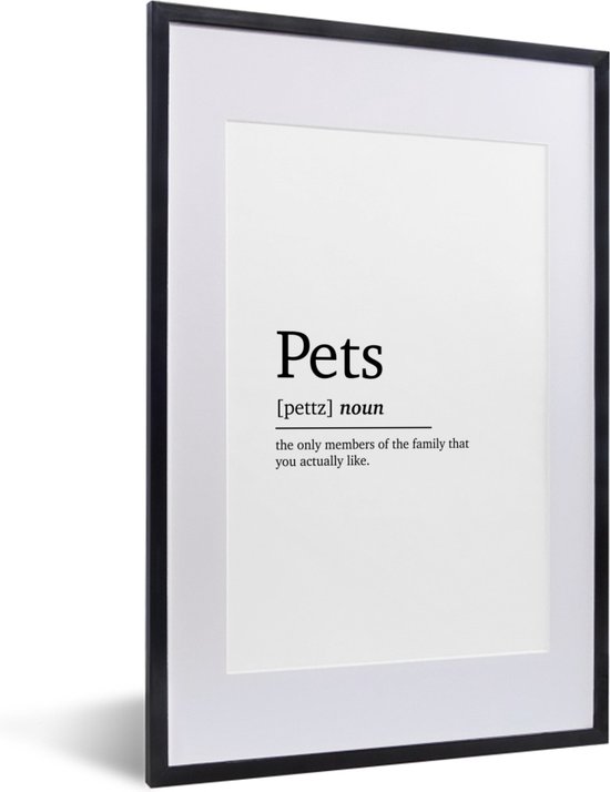 Cadre photo avec affiche - Citations - Pets - Définition des Animaux domestiques - Proverbes - Dictionnaire - 40x60 cm - Cadre pour affiche
