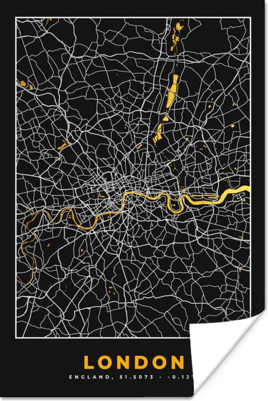 Poster Londen - Stadskaart - Plattegrond - Goud - Kaart