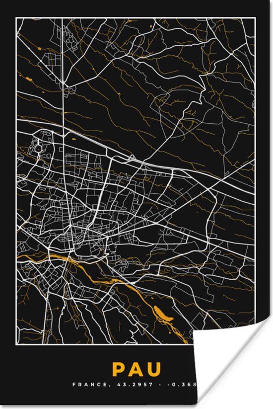 Affiche Plan de ville - Carte - France - Carte - Pau - 20x30 cm