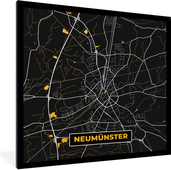 Fotolijst incl. Poster - Goud – Duitsland – Plattegrond – Gold – Stadskaart – Kaart – Neumünster - 40x40 cm - Posterlijst