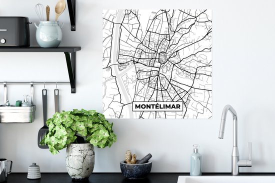 Poster Montélimar - Frankrijk - Plattegrond - Stadskaart - Kaart - Zwart wit - 50x50 cm