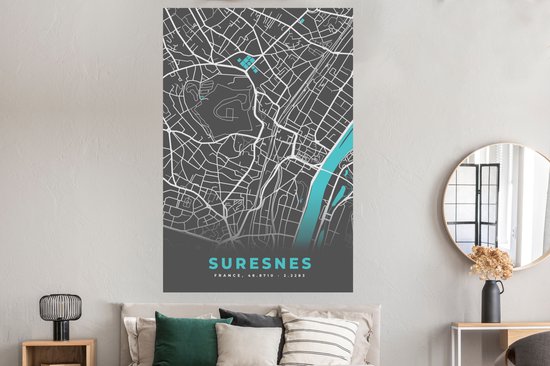 Affiche Suresnes - Carte - Plan - Plan de ville - France - 120x180 cm XXL