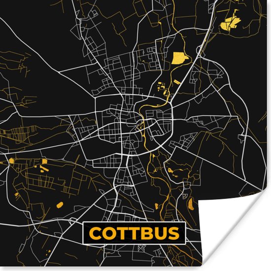 Poster Cottbus - Goud - Kaart - Plattegrond - Stadskaart - Duitsland - 100x100 cm XXL