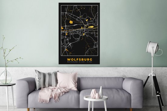 Affiche Black and Gold et Or - Plan de Ville - Wolfsburg - Allemagne - Plan - Carte - 80x120 cm