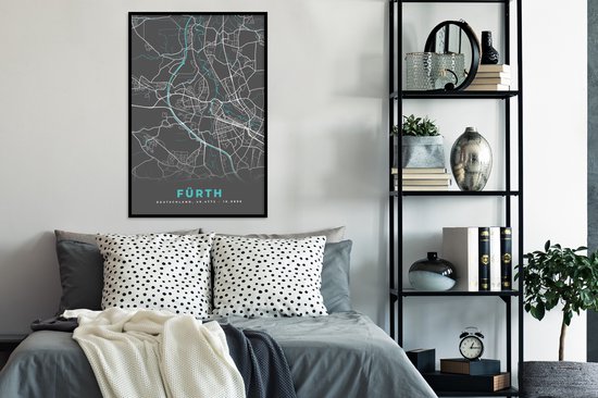 Cadre photo avec affiche - Plan de la ville - Carte - Fürth - Blauw - Allemagne - Carte - 80x120 cm - Cadre pour affiche