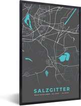 Fotolijst incl. Poster - Stadskaart – Kaart – Salzgitter – Blauw – Duitsland – Plattegrond - 40x60 cm - Posterlijst