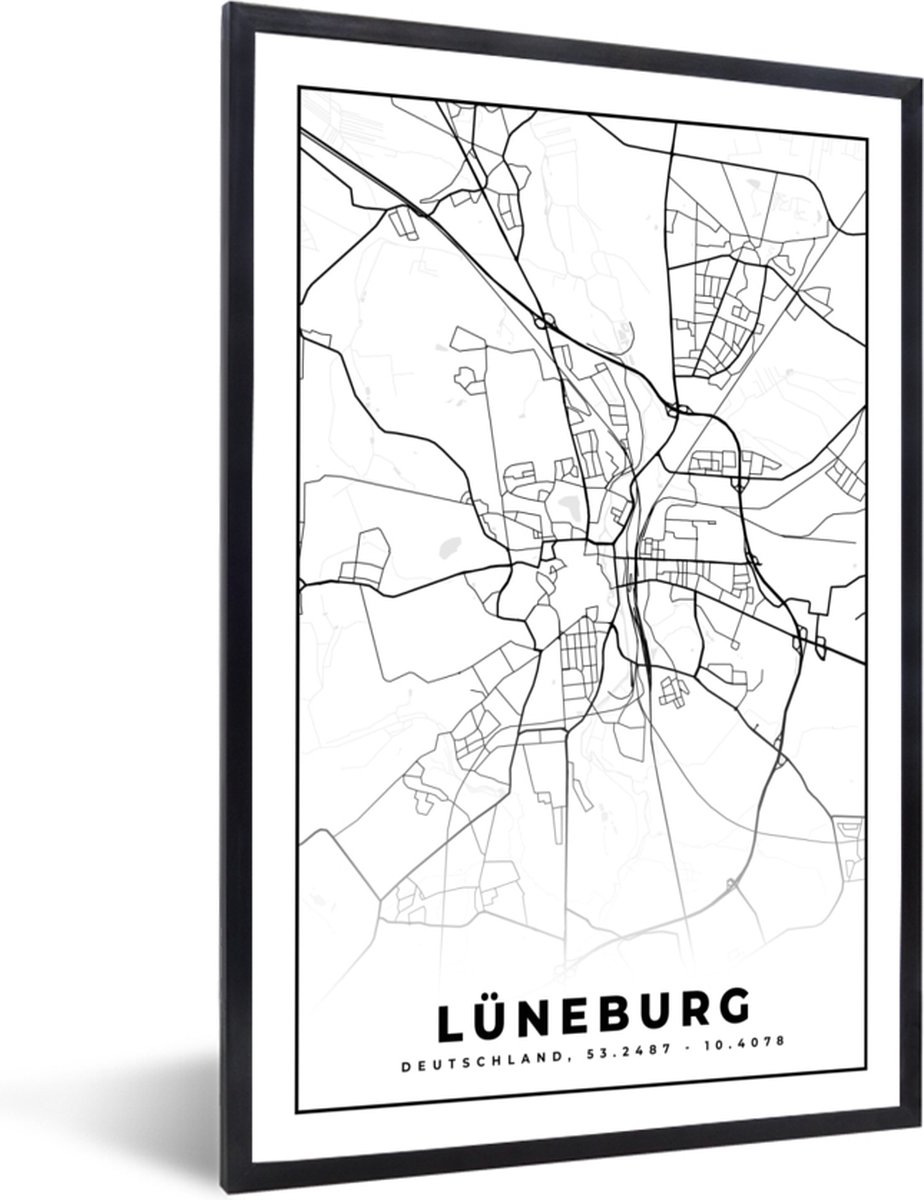Fotolijst incl. Poster - Plattegrond - Kaart - Lüneburg - Stadskaart ...