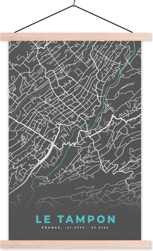Porte-affiche avec affiche - Affiche scolaire - Plan de la ville - France - Carte - Le Tampon - Carte - 120x180 cm - Lattes vierges