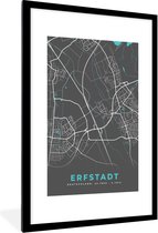 Fotolijst incl. Poster - Erfstadt– Stadskaart – Blauw – Plattegrond – Stadskaart – Kaart - Duitsland - 80x120 cm - Posterlijst
