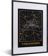 Fotolijst incl. Poster - Stadskaart – Frankrijk – Kaart – Carcassonne – Plattegrond - 30x40 cm - Posterlijst