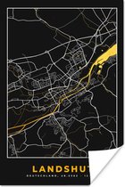 Poster Black and Gold – Stadskaart – Landshut – Duitsland – Plattegrond – Kaart - 80x120 cm