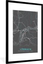 Fotolijst incl. Poster - Duitsland – Blauw – Lörrach – Stadskaart – Kaart – Plattegrond - 60x90 cm - Posterlijst
