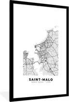 Fotolijst incl. Poster - Frankrijk – Plattegrond – Kaart – Saint-Malo – Stadskaart - 60x90 cm - Posterlijst