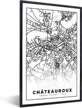 Fotolijst incl. Poster Zwart Wit- Frankrijk – Châteauroux - Plattegrond – Stadskaart – Kaart - Zwart wit - 40x60 cm - Posterlijst