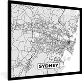 Fotolijst incl. Poster Zwart Wit- Sydney - Stadskaart - Plattegrond - Zwart Wit - Kaart - 40x40 cm - Posterlijst