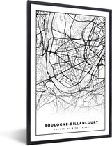 Fotolijst incl. Poster Zwart Wit- Kaart - Plattegrond - Boulogne-Billancourt - Frankrijk - Stadskaart - Zwart wit - 20x30 cm - Posterlijst