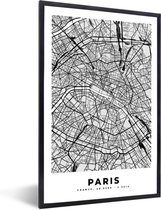 Fotolijst incl. Poster - Kaart - Stadskaart - Parijs - Plattegrond - Frankrijk - 40x60 cm - Posterlijst