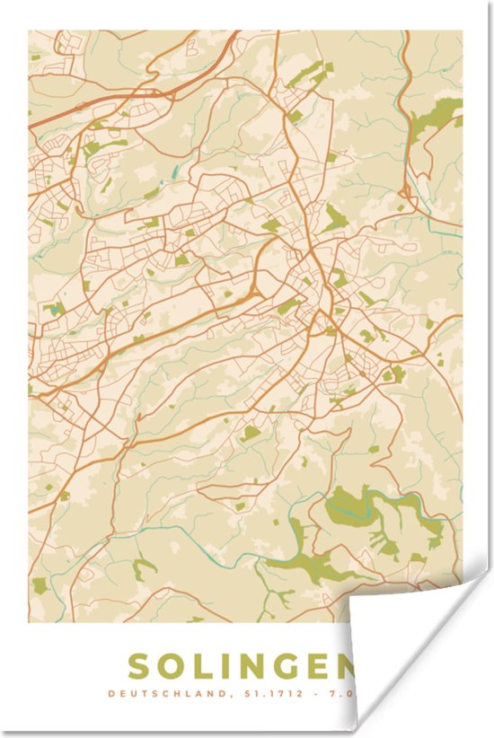 Poster Plattegrond - Solingen - Vintage - Stadskaart - Kaart - 40x60 cm ...