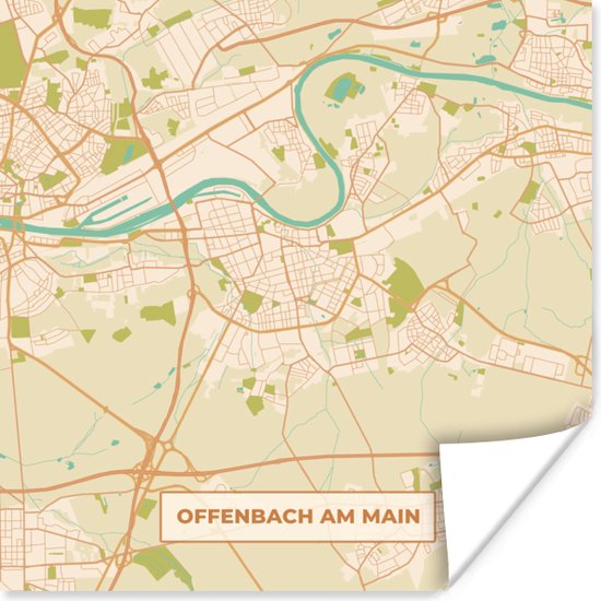 Affiche Carte - Vintage - Offenbach am Main - Carte - Plan de la ville - 50x50 cm