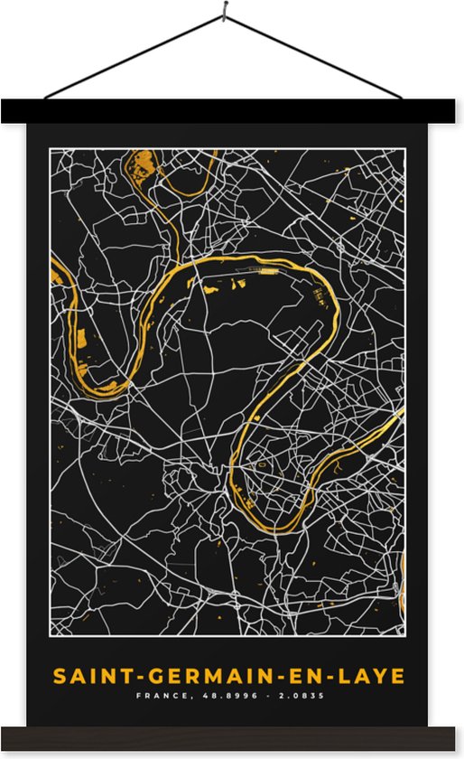 Porte-affiche avec Poster - Affiche scolaire - Plan - Carte - France - Saint-Germain-en-Laye - Plan de la ville - 60x90 cm - Lattes noires