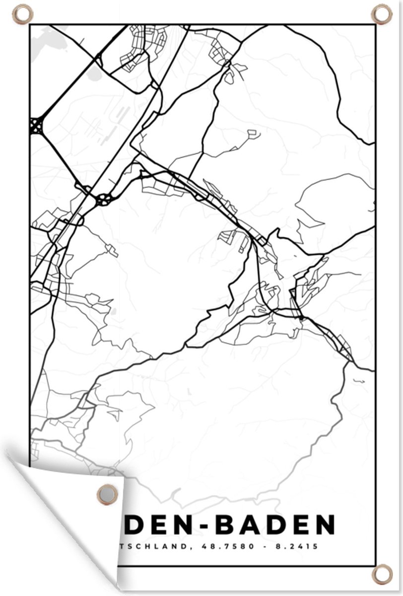 Tuindecoratie Baden-Baden - Plattegrond - Kaart - Stadskaart - 40x60 cm - Tuinposter - Tuindoek