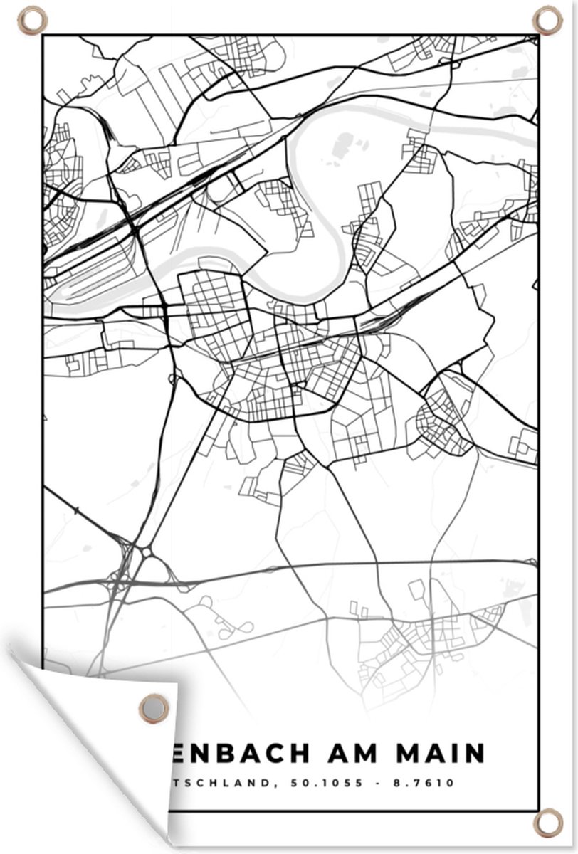 Tuinposter - Tuindoek - Tuinposters buiten - Plattegrond - Offenbach am Main - Kaart - Stadskaart - 80x120 cm - Tuin