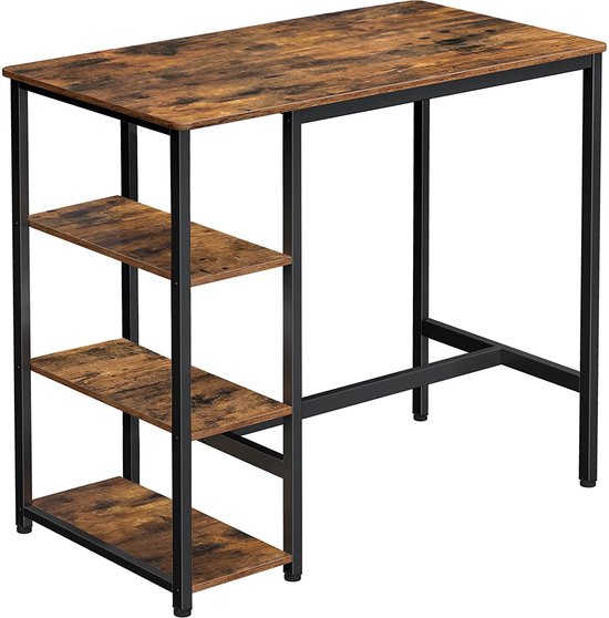 c90 - bartafel rechthoekig - bartafel met 3 planken - keukentafel - aanrecht - stevig metalen frame - 109 x 60 x 100 cm - eenvoudige montage - industrieel ontwerp - vintage - donkerbruin LBT11X