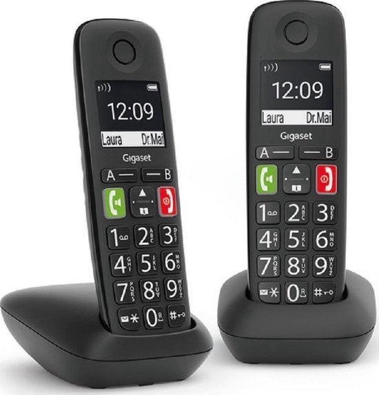 Gigaset E290 - draadloze huistelefoon - ideaal voor senioren - met zeer grote knoppen - extra luide functie - compatibel met gehoorapparaat - zwart